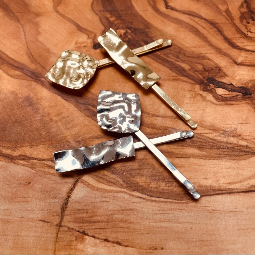 Textured Gold and Silver Hair Clips Pins
